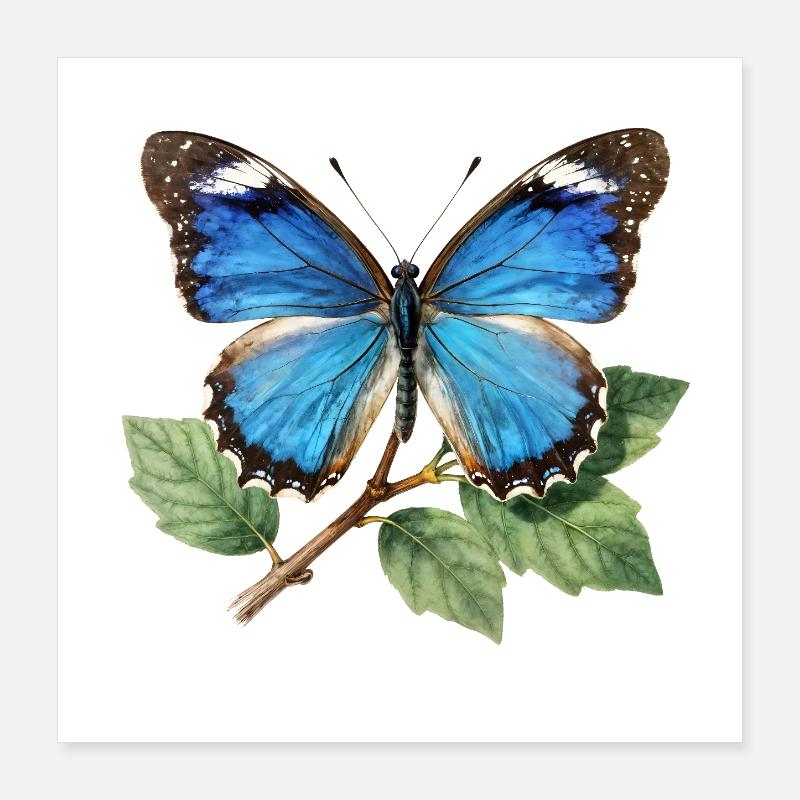 Papillon bleu sur branche Poster 40 x 40 cm