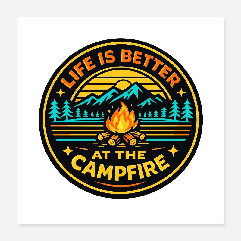 Campfire Mountain Landscape Poster 16" x 16" (40x40 cm)