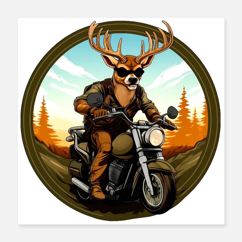 Hirsche Motorradfahrer / Motorrad Hirsch Poster 40x40 cm