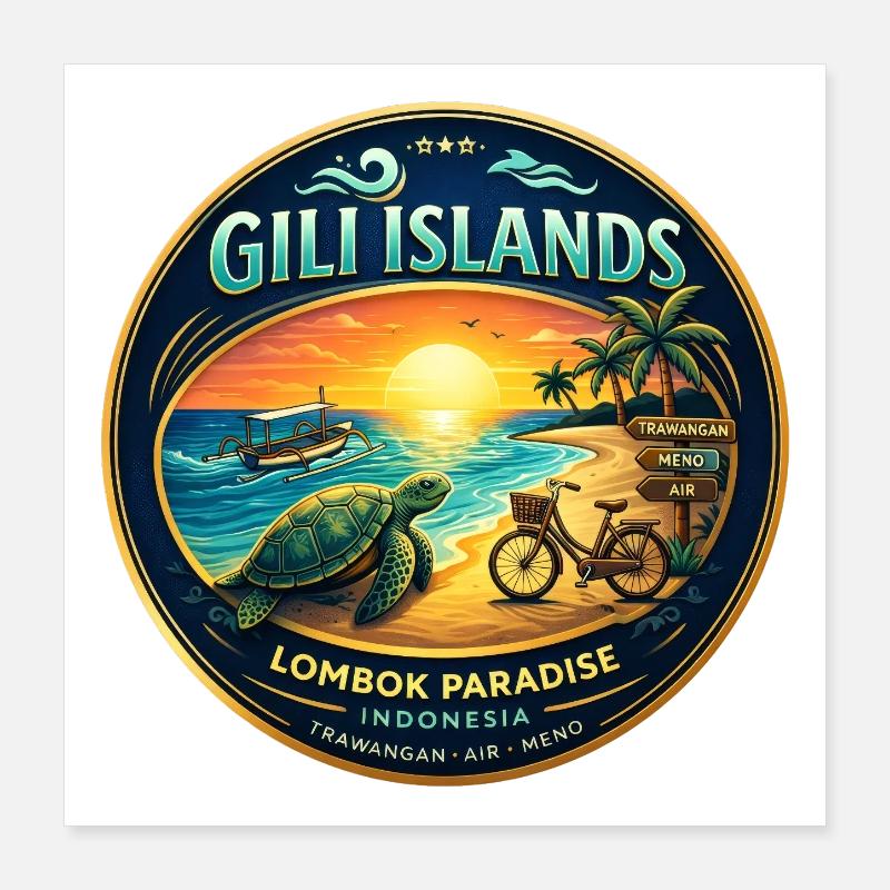 Gili Islands Sunset Turtle Tee Poster 40x40 cm