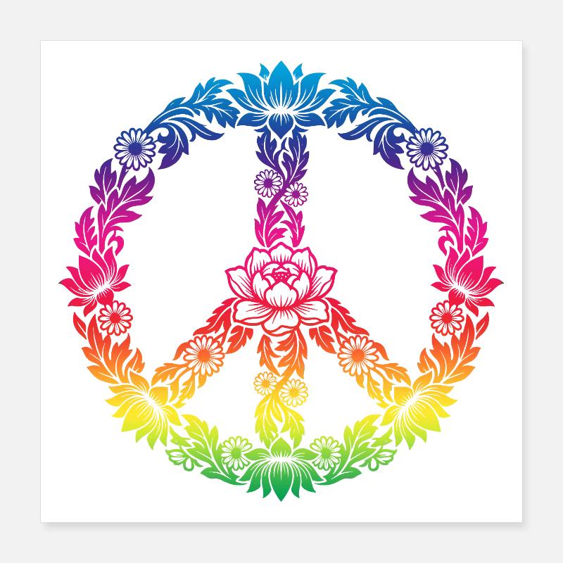 Peace Zeichen Blumen Floral Boho Style Poster 40x40 cm