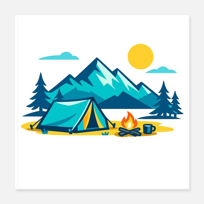 Mountain tent camping under sunny mountain scenery Poster 16" x 16" (40x40 cm)