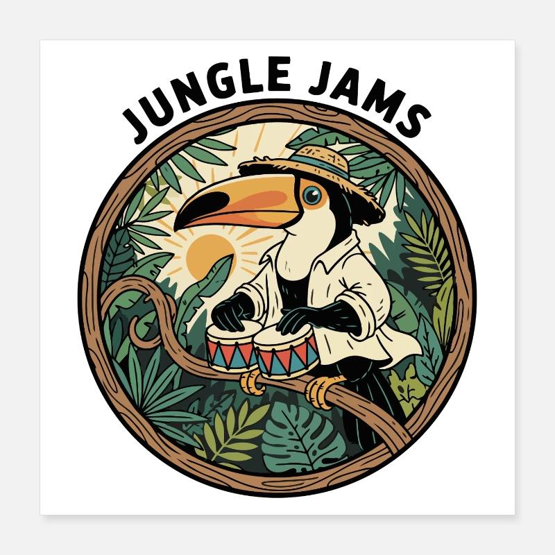 Toucan Jungle Jams Bongo Drummer Retro Poster 40 x 40 cm