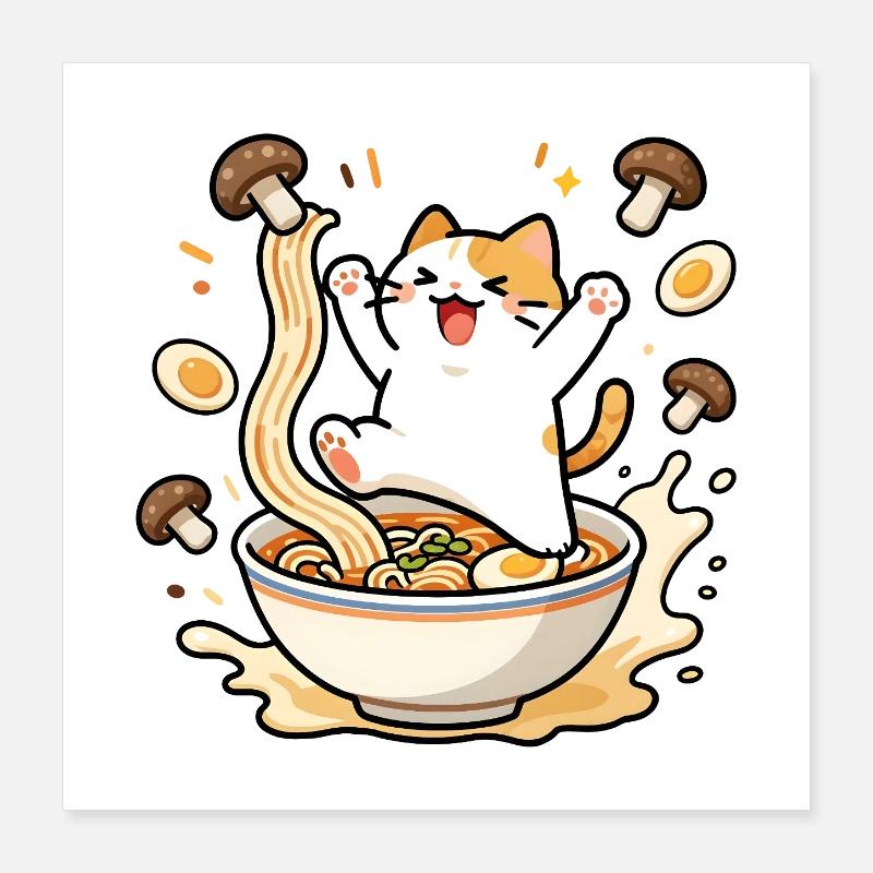 Glückliche Ramen-Katze Poster 40x40 cm