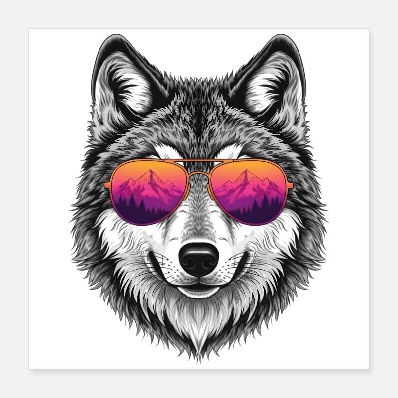 Cool Wolf with Sunglasses Graphic Tee Poster 40 x 40 cm