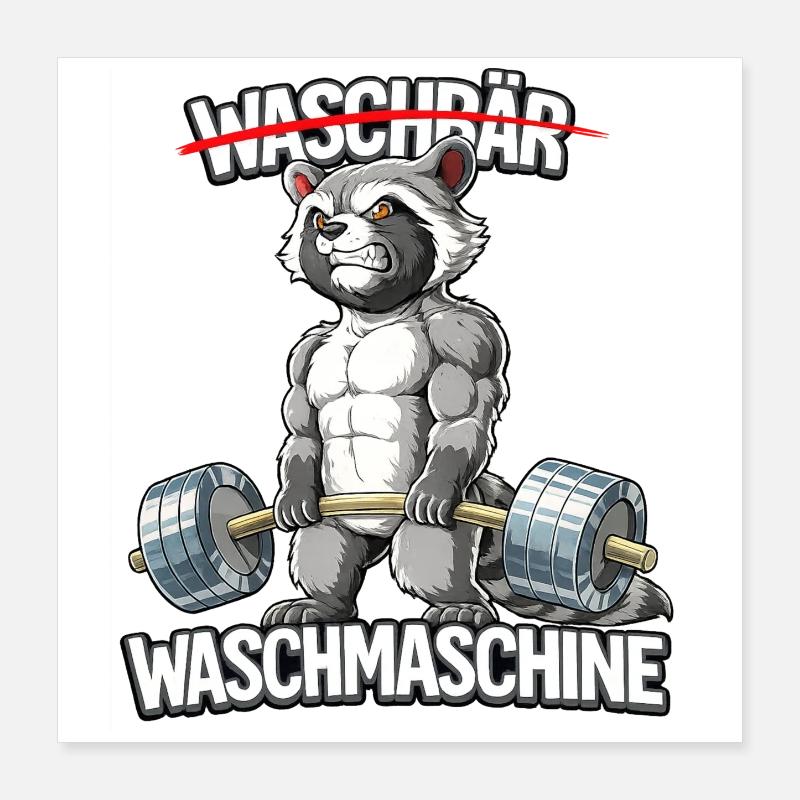 Waschbär Waschmaschine Poster 40x40 cm