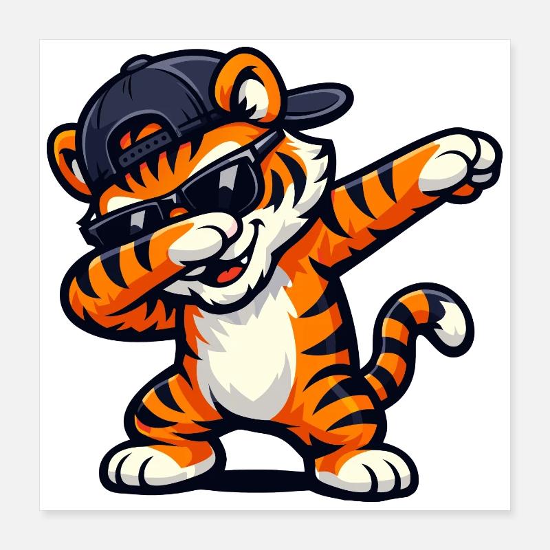 Dabbing Tiger - Poster 40x40 cm - Weiß