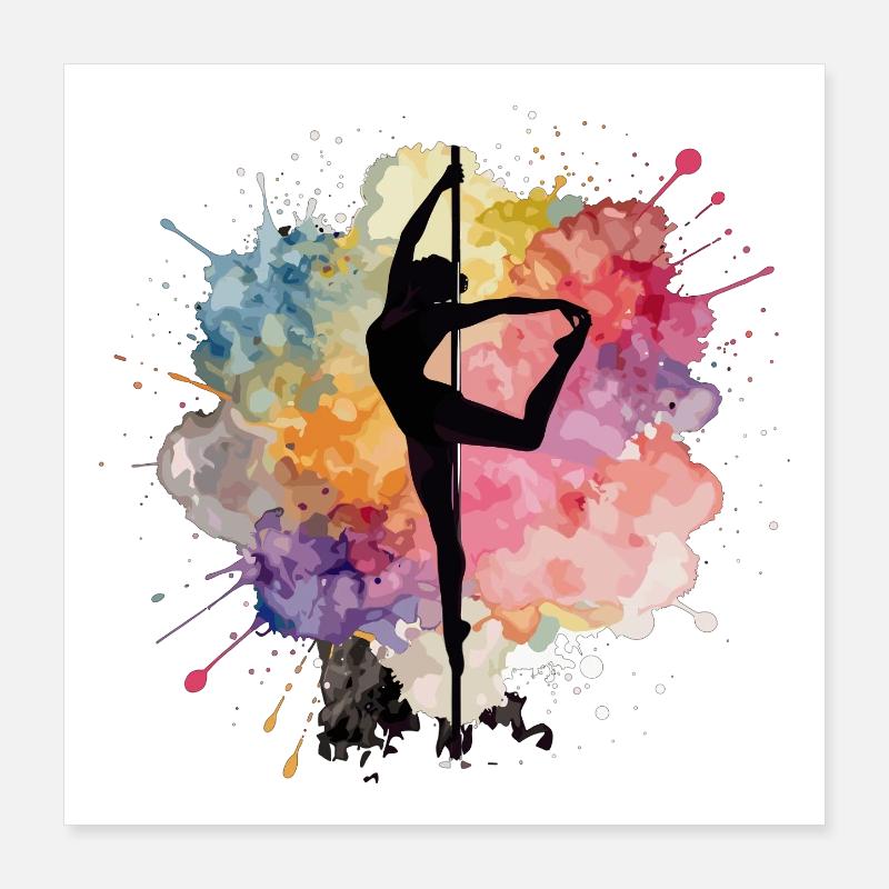 Silhouette de pole dance – Création artistique aquarelle Poster 40 x 40 cm