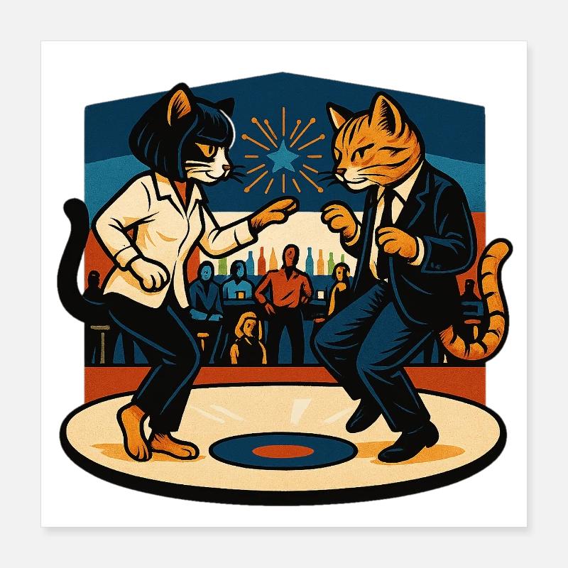Deux chats rétro dansant – style vintage Poster 40 x 40 cm