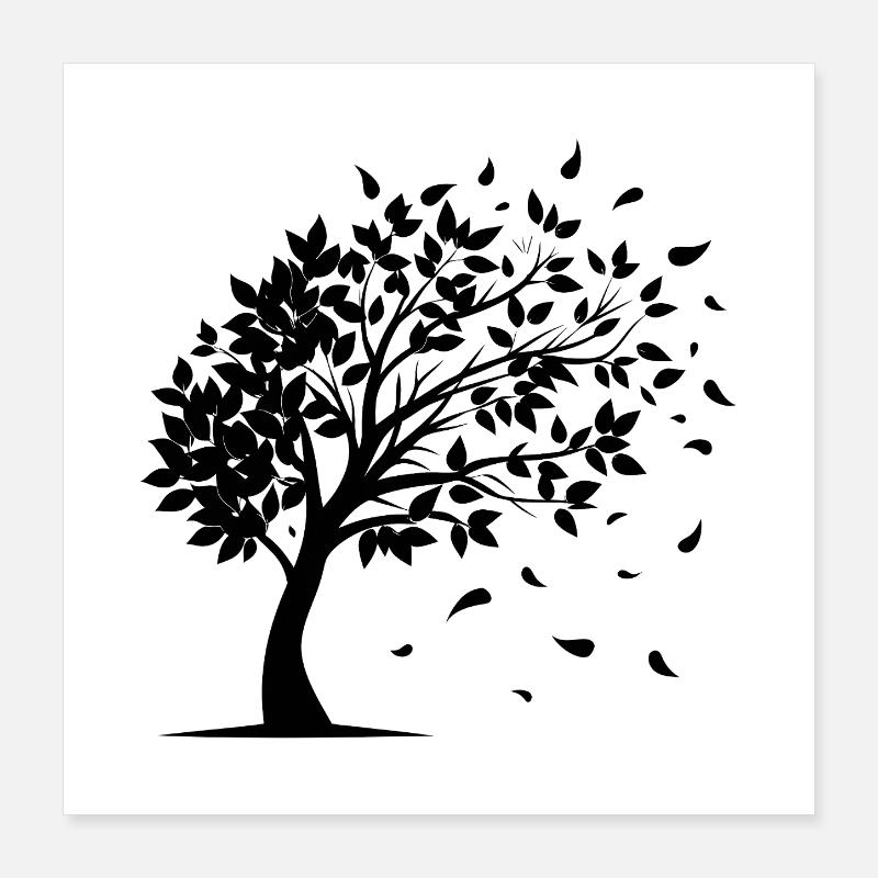 Wind weht Blätter vom Baum Poster 40x40 cm