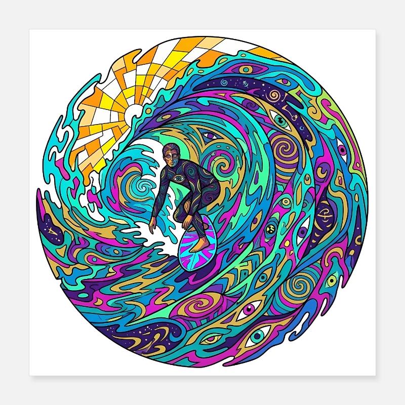 Psychedelic Surf Wave Poster 16" x 16" (40x40 cm)