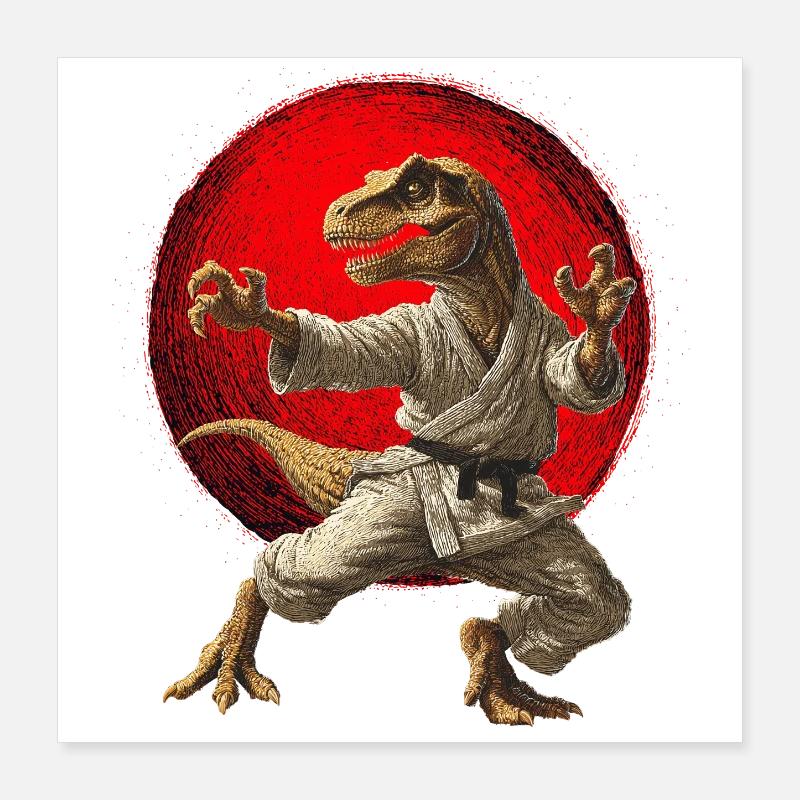 Dinosaur T-Rex Karate Judo Drapeau du Japon Poster 40 x 40 cm