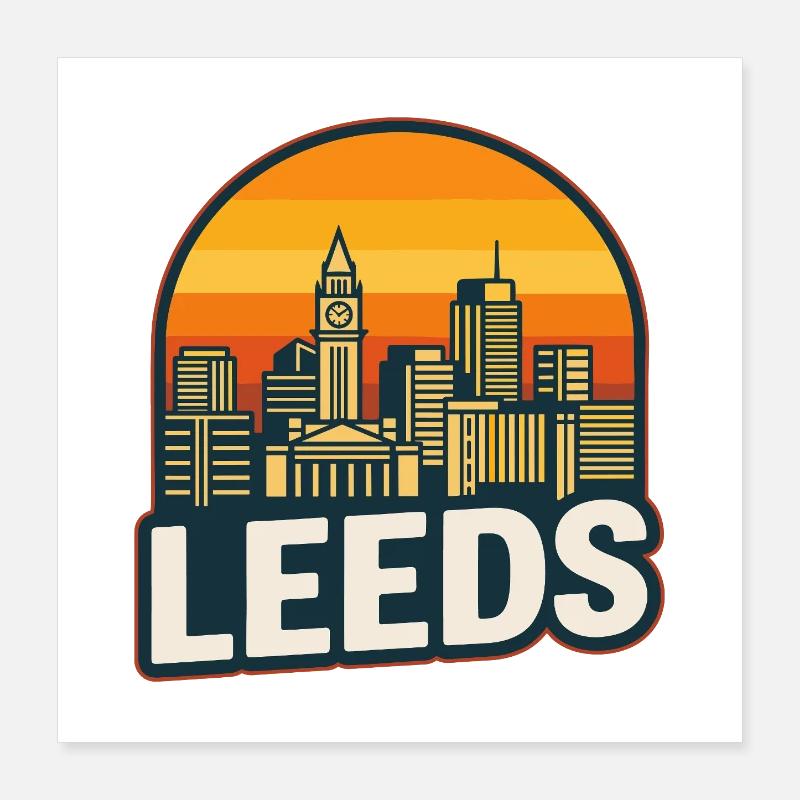 Vintage Leeds Skyline Retro Sunset Design Poster 16" x 16" (40x40 cm)
