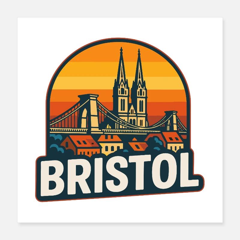 Bristol Retro Sunset Hängebrücken-Design Poster 40x40 cm
