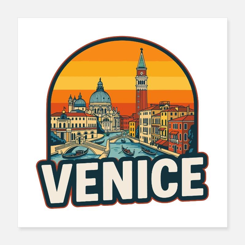 Venice Skyline Retro Sunset Vintage Design Poster 16" x 16" (40x40 cm)