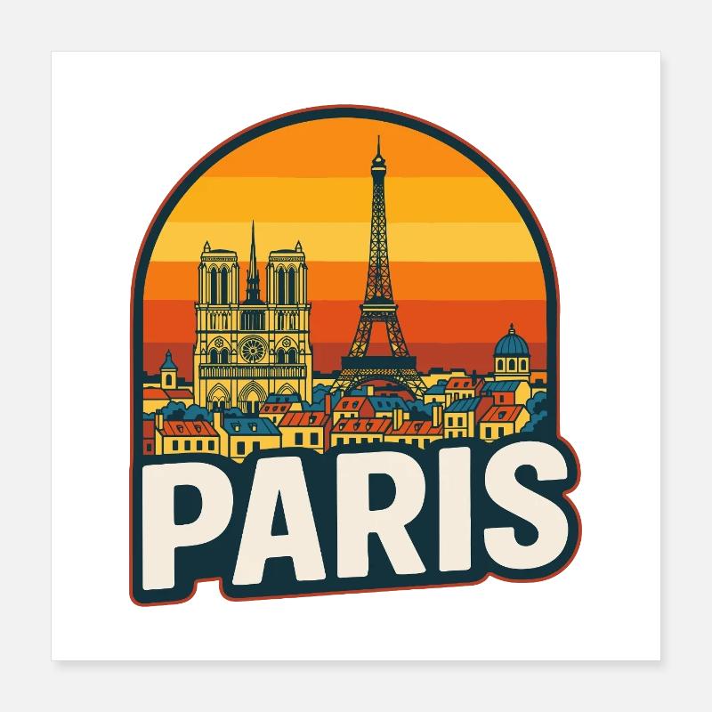 Paris Skyline Retro Sunset Eiffel Tower Art Poster 16" x 16" (40x40 cm)