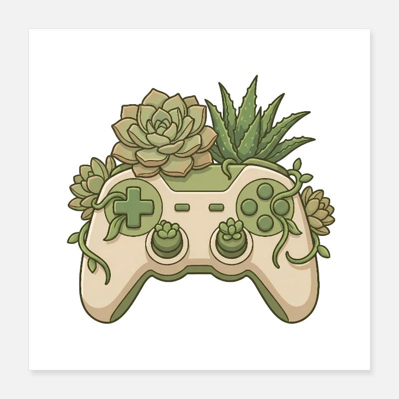 Sukkulent-Controller – Süßer Gaming-Aufkleber Poster 40x40 cm