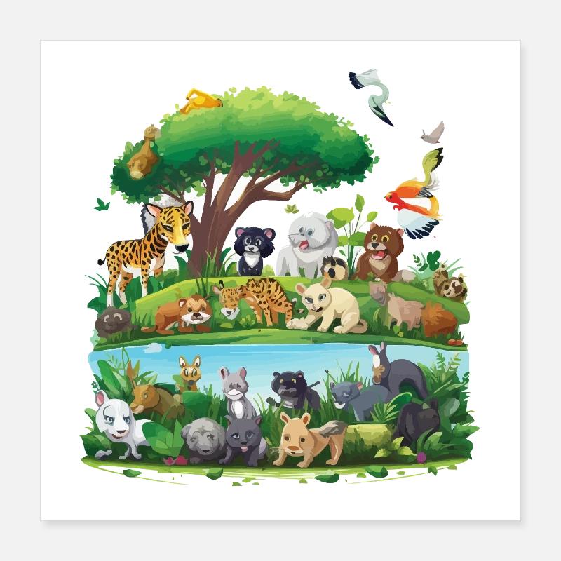 Forest animal paradise by the river Poster 16" x 16" (40x40 cm)