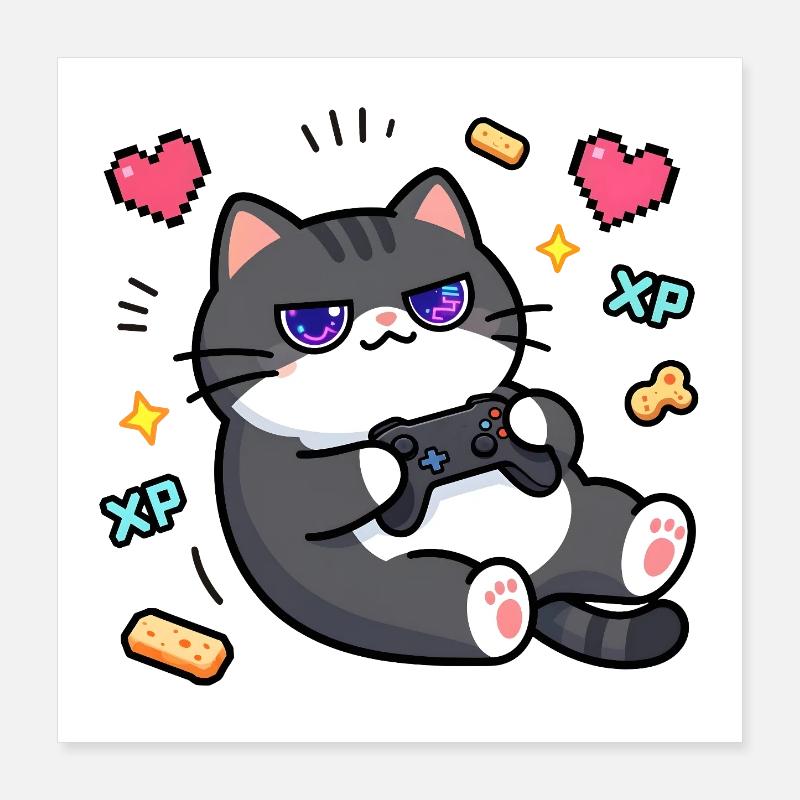 Chat Gamer Console Retro Poster 40 x 40 cm