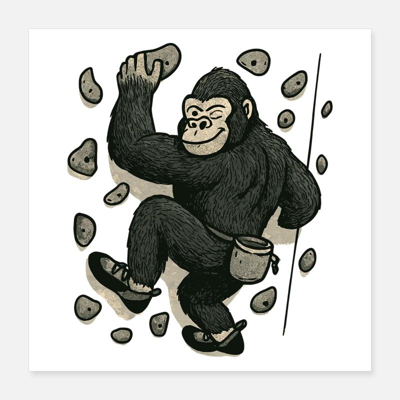 Bouldering gorilla – monkey on the climbing wall Poster 16" x 16" (40x40 cm)