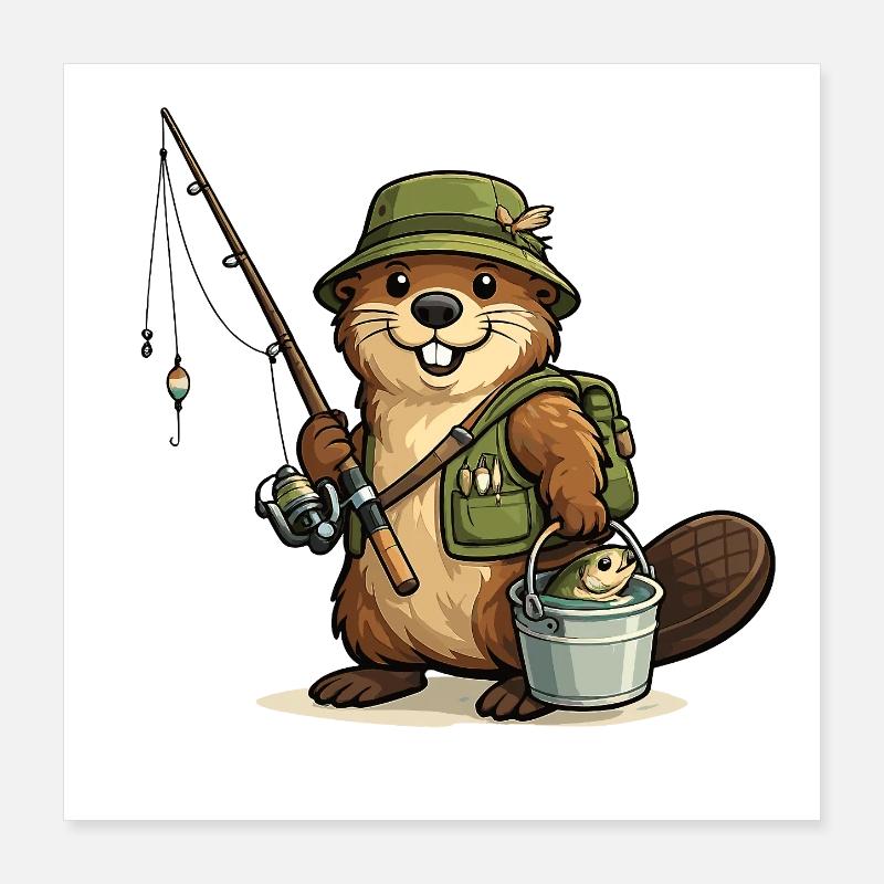 Aventure de pêche au castor Poster 40 x 40 cm