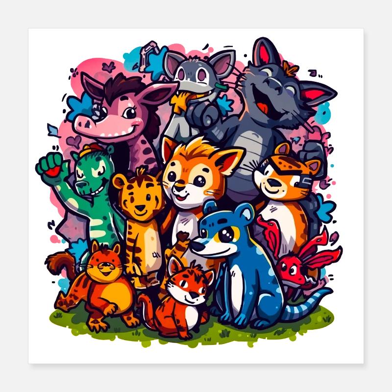Couleurs de dessins animés du groupe Animals Poster 40 x 40 cm