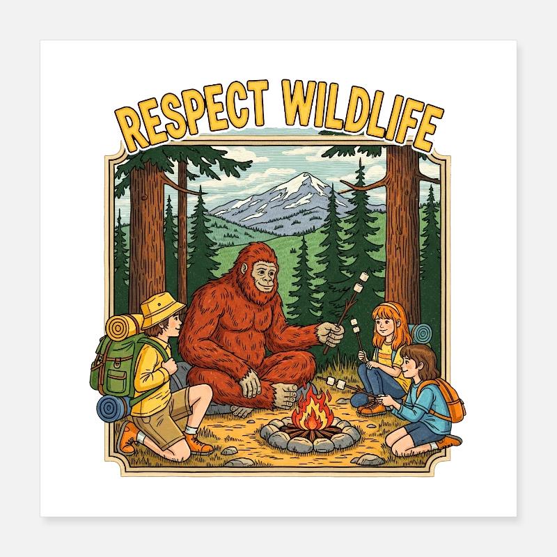 Respect de la faune, feu de camp Bigfoot Poster 40 x 40 cm