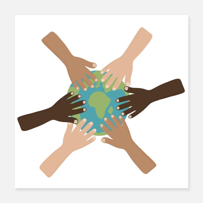 Global Hands Around Earth Poster 16" x 16" (40x40 cm)