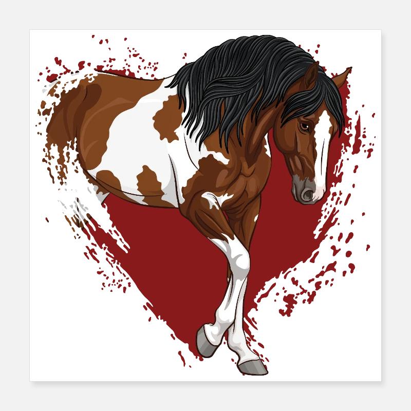 Un cheval pie devant un coeur dématérialisé Poster 40 x 40 cm