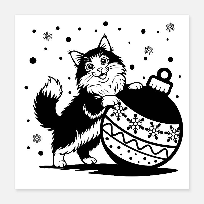 Süße, flauschige Katze mit einer großen Weihnachtskugel – St. Poster 40x40 cm
