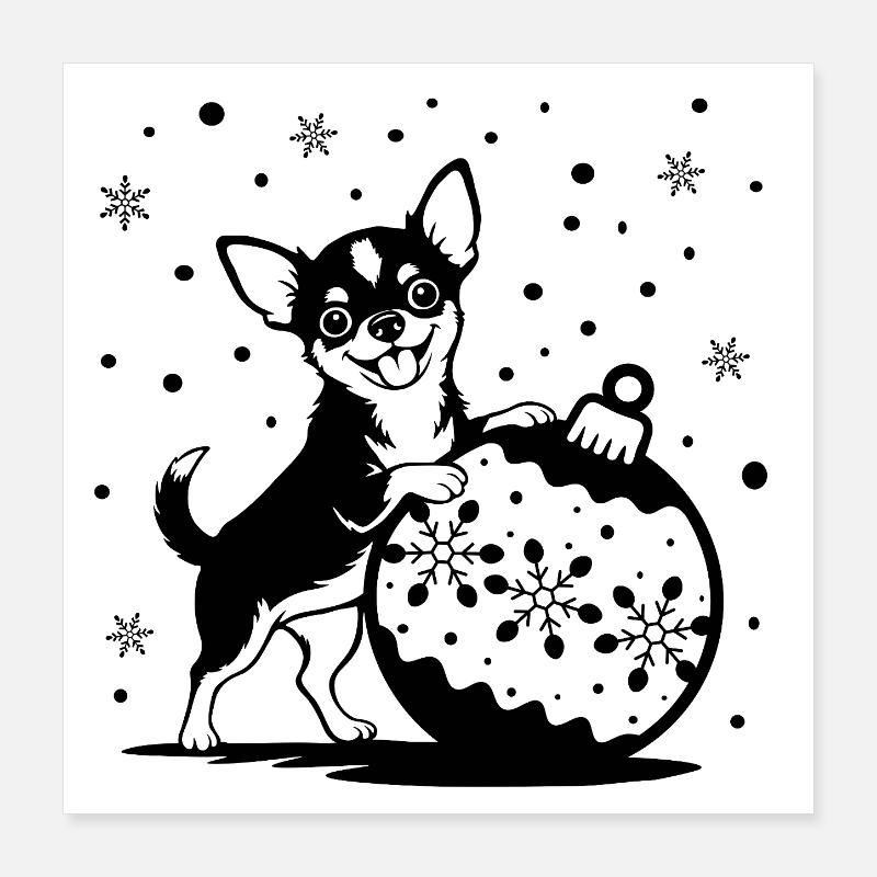 Fröhlicher Chihuahua mit Weihnachtskugel Poster 40x40 cm