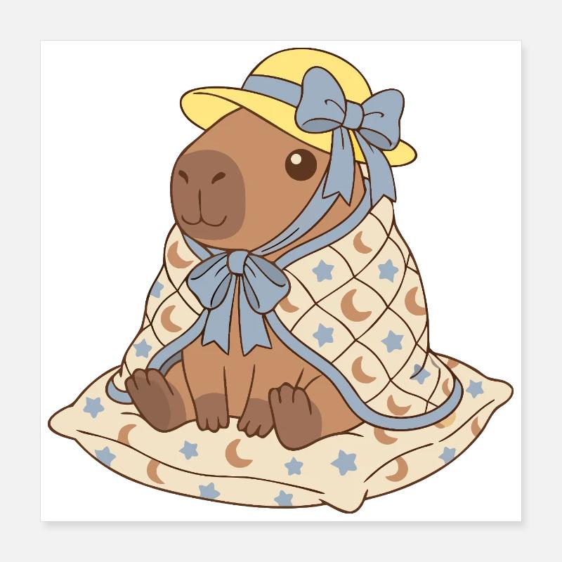 Moonlit Capybara with Starry Quilt Poster 16" x 16" (40x40 cm)