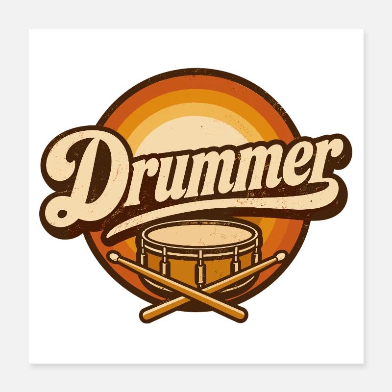 Logo rétro du batteur avec batterie Poster 40 x 40 cm