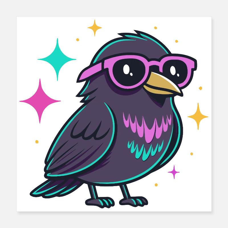 Vogel-Neon-Hipster mit Brille Poster 40x40 cm
