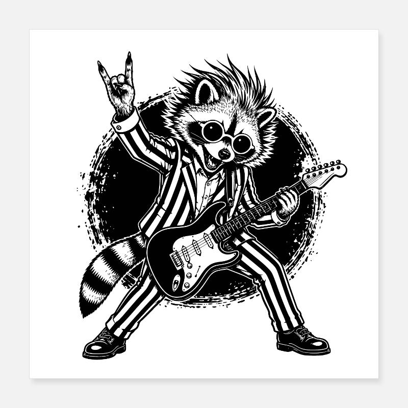 Rock Waschbär mit E-Gitarre Poster 40x40 cm