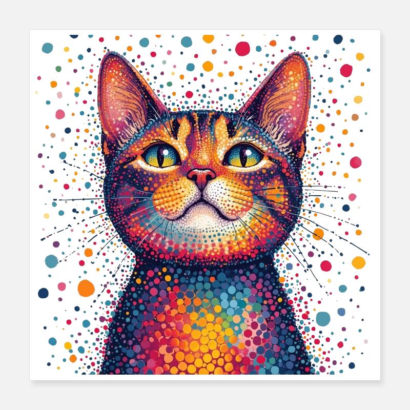Portrait vibrant du chat à points Poster 40 x 40 cm