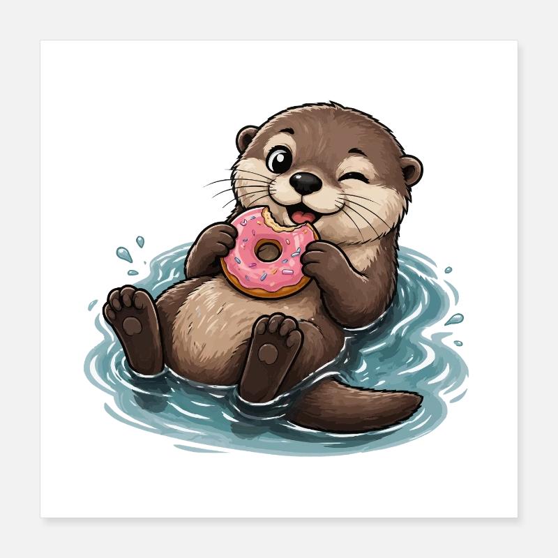 Amusement de beignets à la loutre dans l’eau Poster 40 x 40 cm