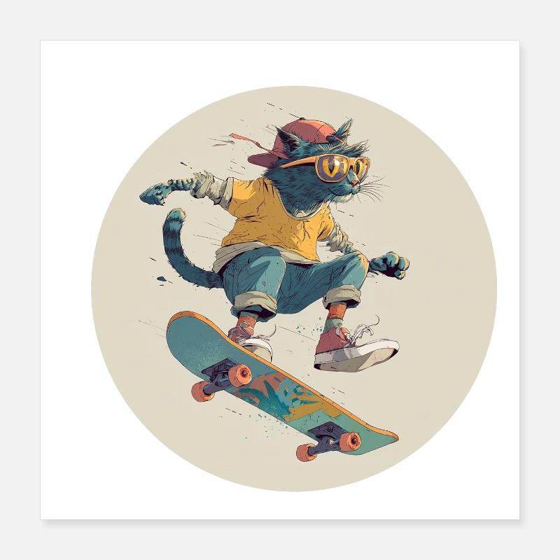 Skateboard Cat in Retro Vibe Poster 16" x 16" (40x40 cm)