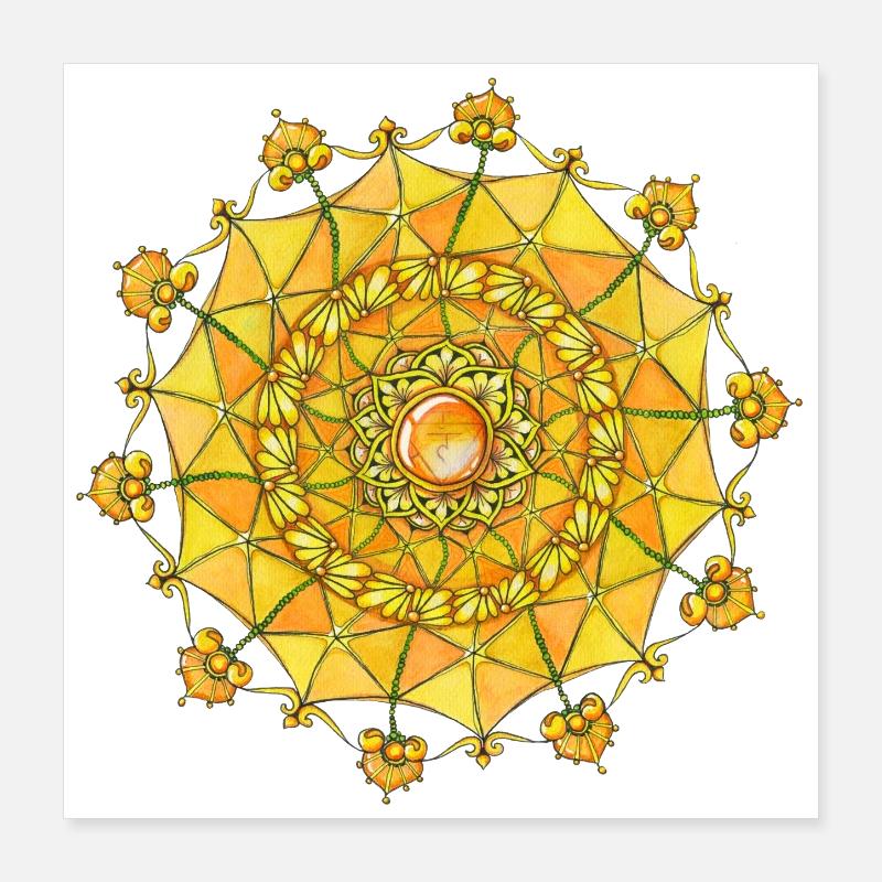 Mandala Navel Manipura Chakra dessiné à la main Poster 40 x 40 cm