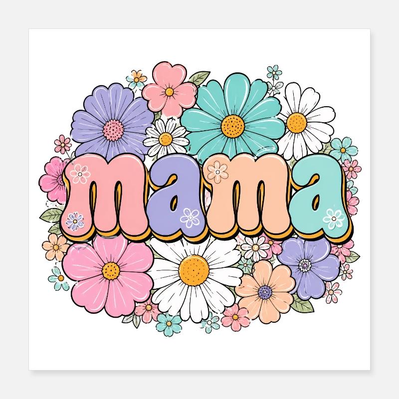 Retro Mama Blumen Poster 40x40 cm