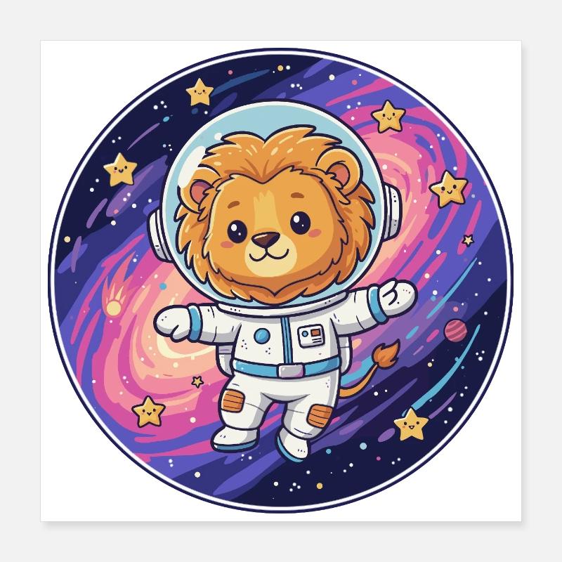 Astronaute Lion dans l’espace Poster 40 x 40 cm