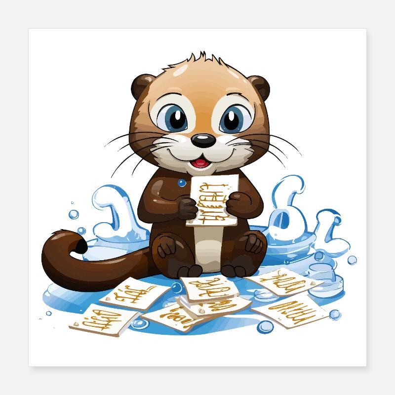 Otter mit Kochrezepte Karten Poster 40x40 cm