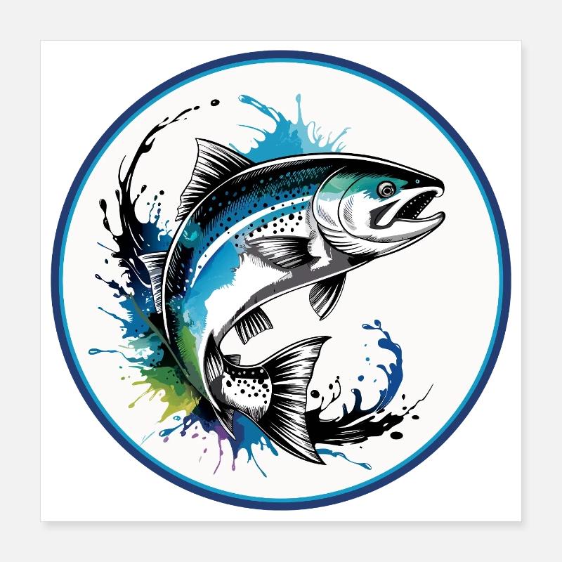 Springender Lachs Poster 40x40 cm