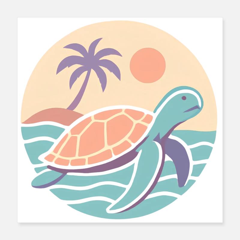 Tortue rétro sur la plage Poster 40 x 40 cm