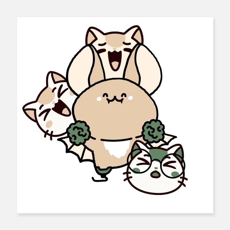 Chauve-souris Kawaii avec prothèse de jambe et escouade de chat Poster 40 x 40 cm