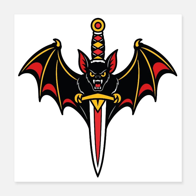 Bat dagger style tattoo dark Poster 16" x 16" (40x40 cm)