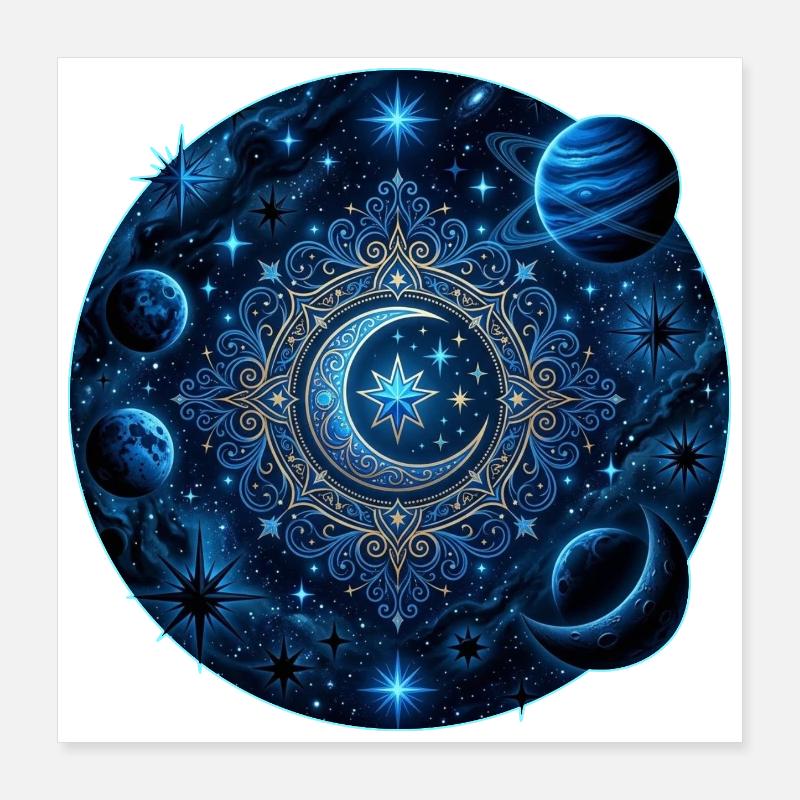 Planètes spatiales Galaxies Étoiles Lunes Poster 40 x 40 cm