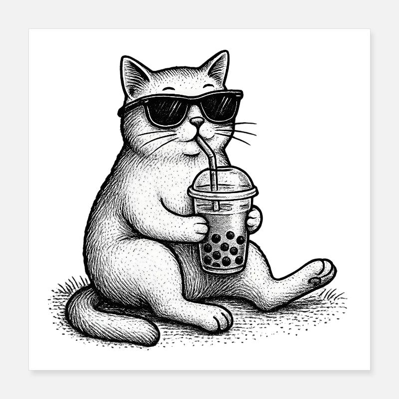 Bubble Tea Katze Poster 40x40 cm