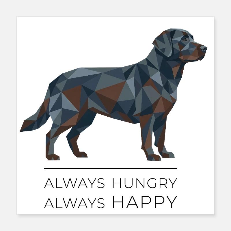 Labrador Low-Poly - Toujours affamé, toujours heureux Poster 40 x 40 cm
