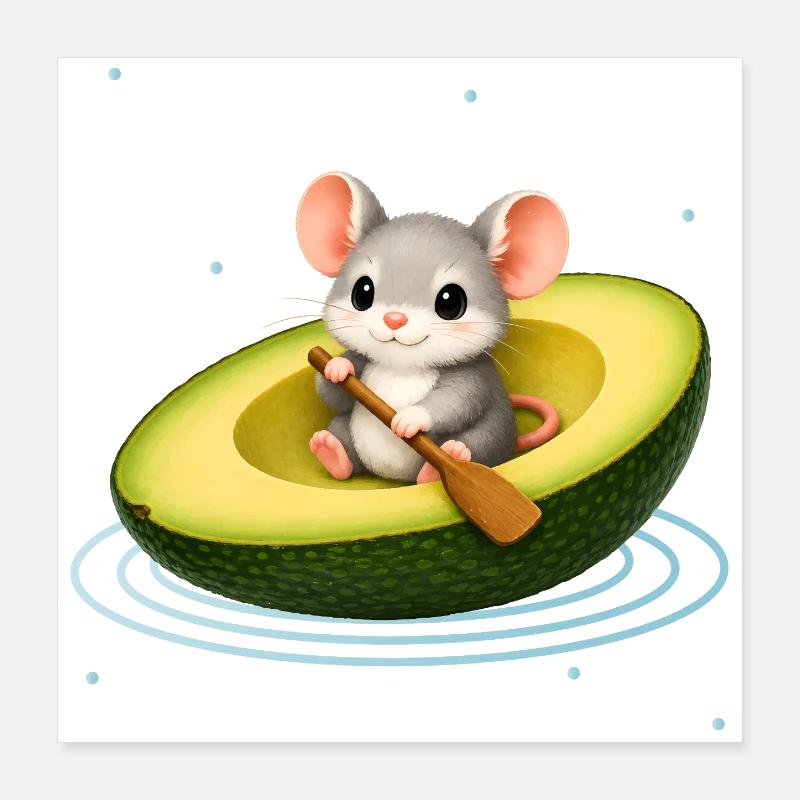 Cute Mouse in Avocado Kawaii Animal Motif Poster 16" x 16" (40x40 cm)